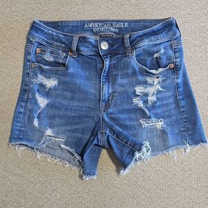 American Eagle Hi Rise Shortie Super Stretch Distressed Jean Shorts - Size 10